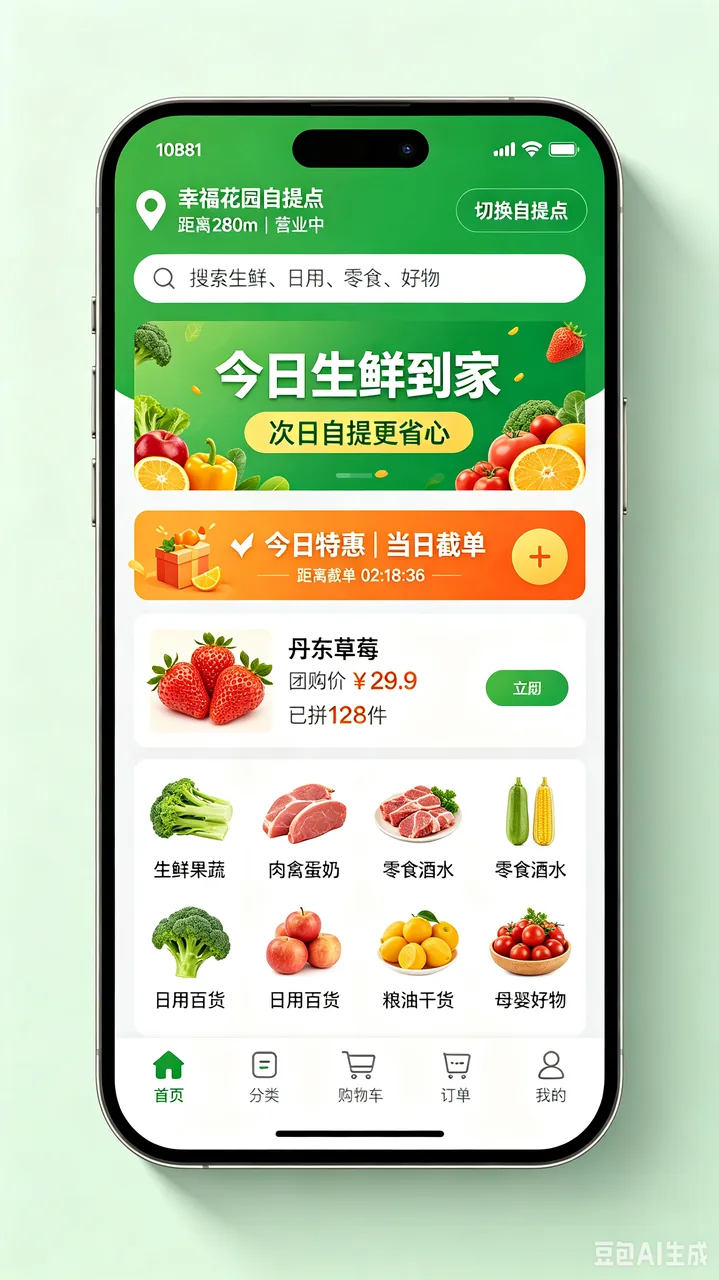 邻里鲜集社区团购移动端案例界面
